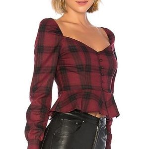 NWT Revolve superdown BY THE WAY Flannel Puff Sleeve top